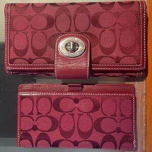 Coach Maroon Wallet Duo with Silver Accents